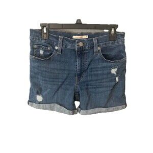 Levi's Mid Length Denim Shorts Women’s Size 29 Medium Wash Cuffed Stretch